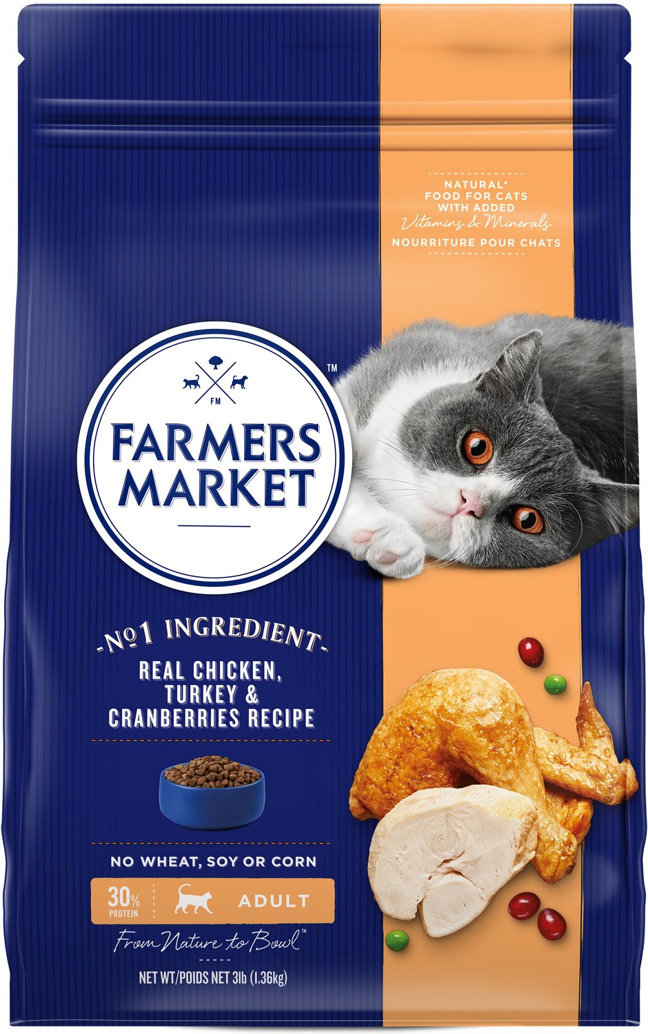 FARMERS MARKET Chicken & Turkey Recipe & Cranberry Dry Cat Food, 3lb bag