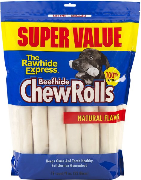 The Rawhide Express Beefhide Chew Rolls Natural Flavor Dog Treats, 9-10-in, 12 count slide 1 of 2