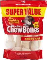 The Rawhide Express Beefhide Chew Bones Natural Flavor Dog Bones, Large
