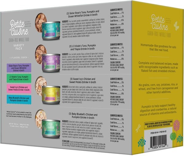 Petite Cuisine Variety Pack Chicken Entrees Grain-Free Wholefoods Wet Cat Food, 2.8-oz can, case of 8