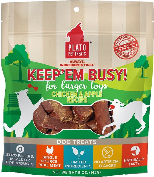 Plato Keep Em' Busy Chicken & Apple Toy Refill Grain-Free Dog Treats, 5-oz bag, Large slide 1 of 3