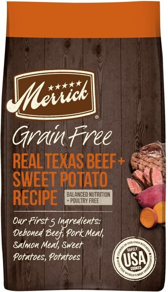 Merrick Real Texas Beef + Sweet Potato Recipe Grain-Free Chicken-Free Adult Dry Dog Food, 10-lb bag slide 1 of 10
