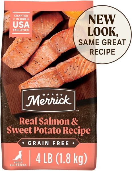 Merrick Grain-Free Chicken-Free Real Salmon & Sweet Potato Recipe Dry Dog Food, 4-lb bag slide 1 of 10