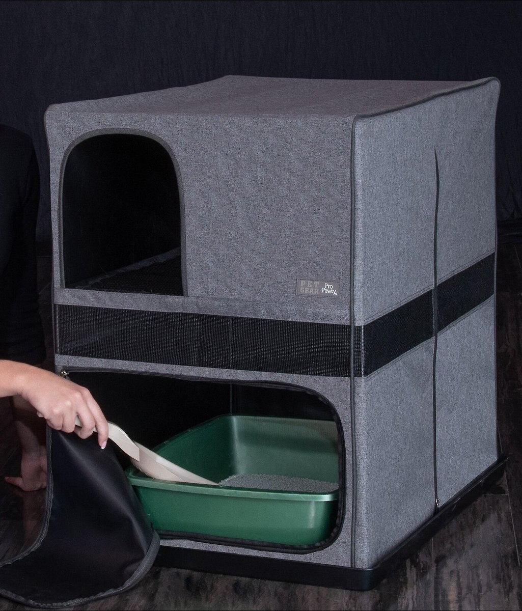 PET GEAR Prp Pawty Space Saver Cat Litter Box Enclosure, Soft Charcoal