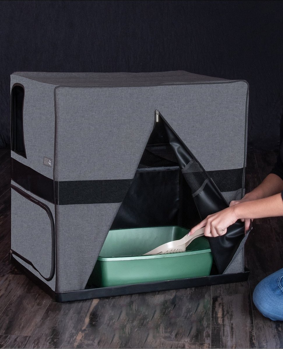 PET GEAR Prp Pawty Space Saver Cat Litter Box Enclosure, Soft Charcoal