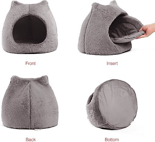 Best Friends by Sheri Meow Hut Covered Cat & Dog Bed, Grey, Standard