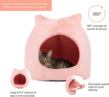 Show full view: Best Friends by Sheri Meow Hut Covered with Water-Resistant Bottom Cat Bed, Blush, Standard slide 2 of 5