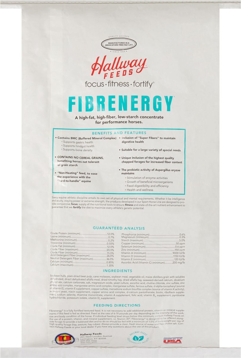HALLWAY FEEDS Fibrenergy High Fat, Low Starch Horse Feed, 50lb bag