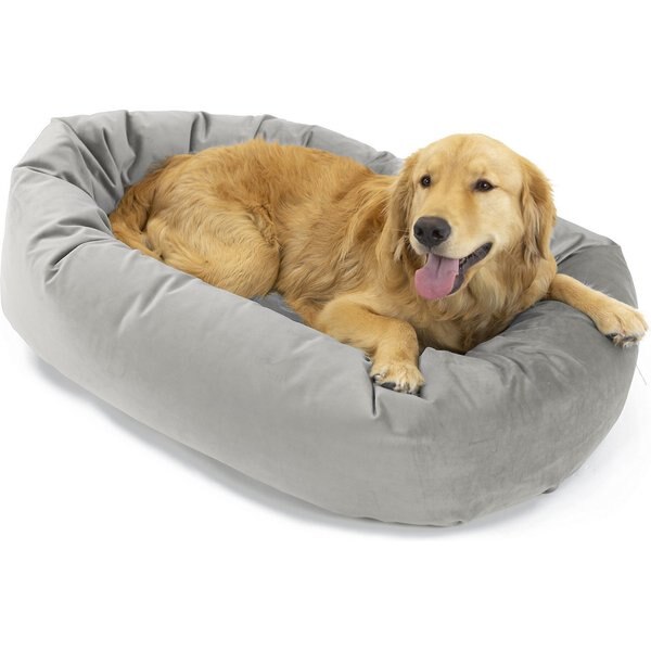 FRISCO Velvet Round Bolster Dog Bed w/Removable Cover, Gray, XXLarge