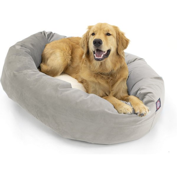 FRISCO Velvet Round Bolster Dog Bed w/Removable Cover, Gray, X-Large ...