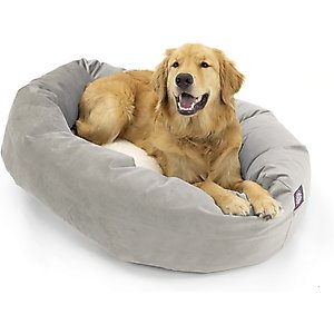 Majestic Pet Velvet Sherpa Bagel Bolster Dog Bed, Smoke, X-Large