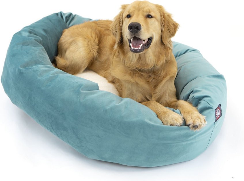 MAJESTIC PET Velvet Sherpa Bagel Bolster Dog Bed, Turquoise, Small