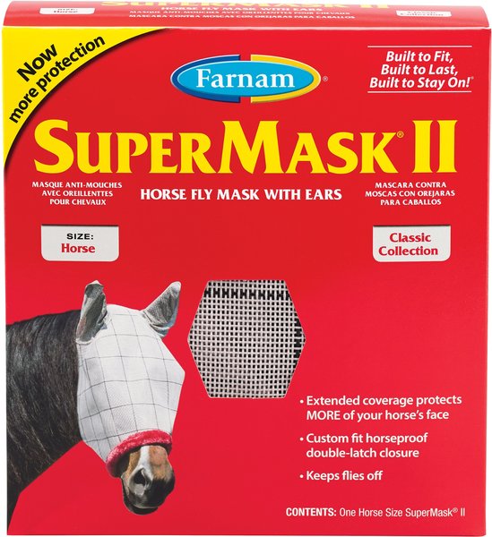 Farnam SuperMask II Horse Fly Mask with Covered Ears, White, Horse slide 1 of 10