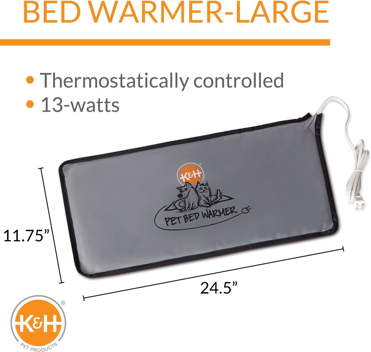 K&H PET PRODUCTS Cat & Dog Bed Warmer Gray, Large