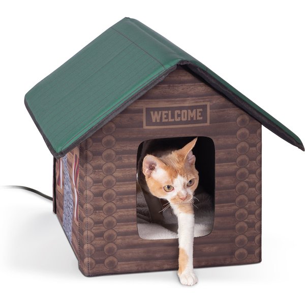 K&H PET PRODUCTS Outdoor Heated Kitty House Cat Shelter, Log Cabin