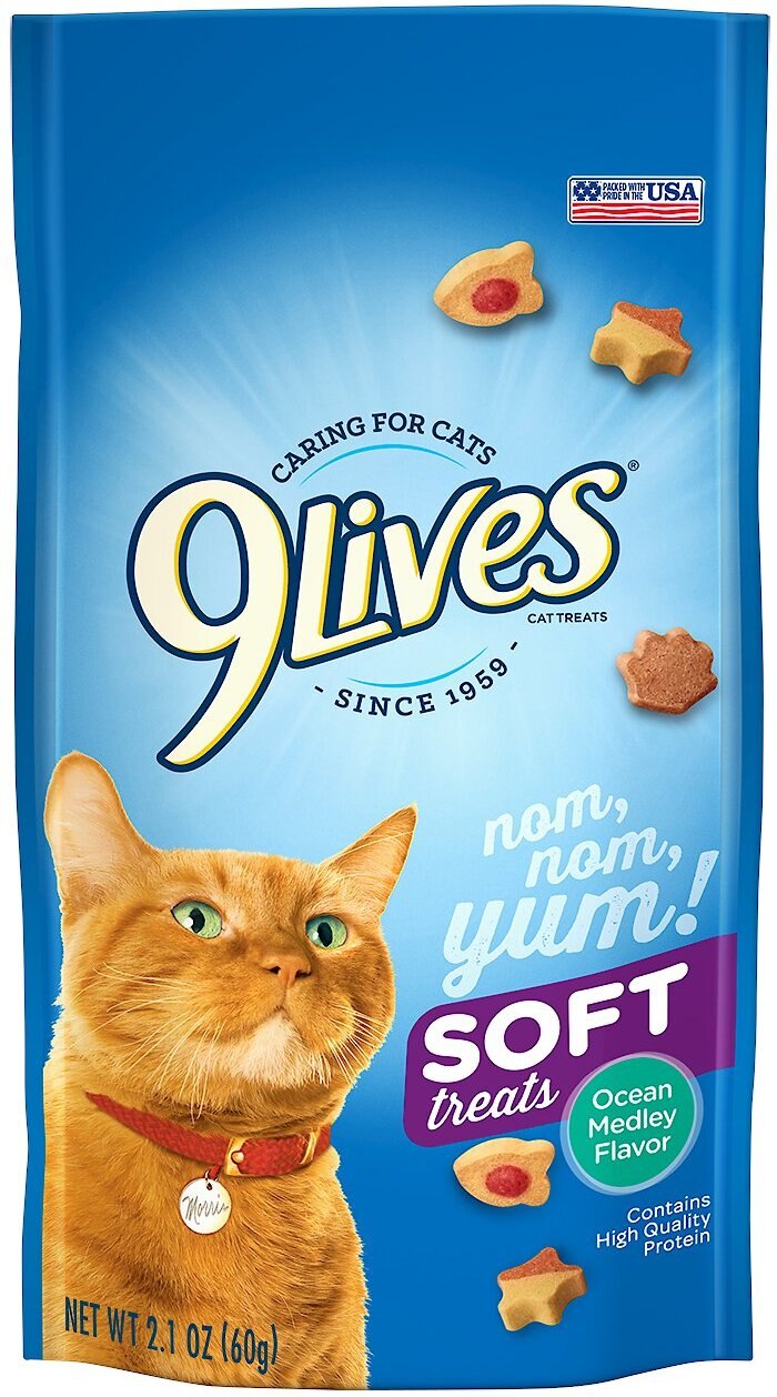 9 LIVES Ocean Medley Flavor Soft Cat Treats, 2.1oz, case of 12