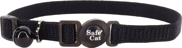 Safe Cat Snag-Proof Polyester Breakaway Cat Collar with Bell, Black, 8 to 12-in neck, 3/8-in wide slide 1 of 5