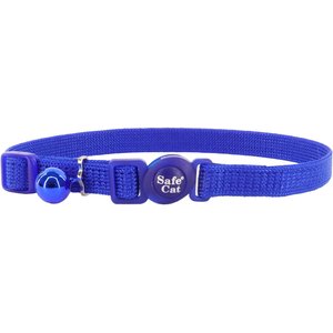 Safe Cat Snag-Proof Polyester Breakaway Cat Collar with Bell, Blue, 8 to 12-in neck, 3/8-in wide