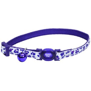 Safe Cat Glow In The Dark Adjustable Breakaway Cat Collar, Purple Leopard