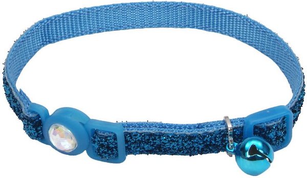 Safe Cat Jeweled Glitter Polyester Breakaway Cat Collar with Bell, Blue Lagoon, 8 to 12-in neck, 3/8-in wide slide 1 of 5