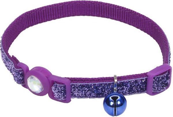 Safe Cat Jeweled Glitter Polyester Breakaway Cat Collar with Bell, Purple, 8 to 12-in neck, 3/8-in wide slide 1 of 5
