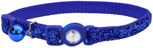Safe Cat Jeweled Glitter Polyester Breakaway Cat Collar with Bell, Blue, 8 to 12-in neck, 3/8-in wide slide 1 of 5