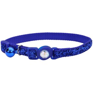 Safe Cat Jeweled Glitter Polyester Breakaway Cat Collar with Bell, Blue, 8 to 12-in neck, 3/8-in wide