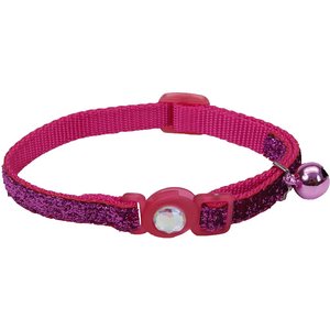 Safe Cat Jeweled Glitter Polyester Breakaway Cat Collar with Bell, Pink, 8 to 12-in neck, 3/8-in wide
