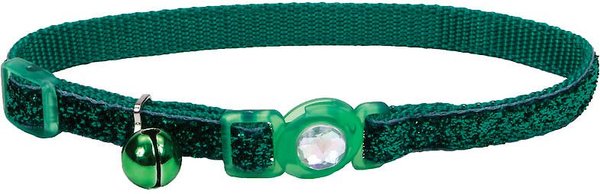Safe Cat Jeweled Glitter Polyester Breakaway Cat Collar with Bell, Green Dot, 8 to 12-in neck, 3/8-in wide slide 1 of 5