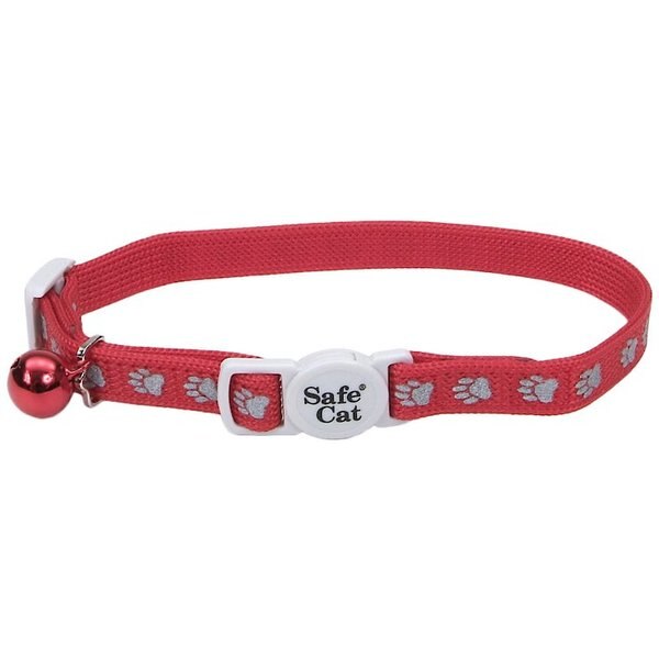 SAFE CAT Jeweled Glitter Polyester Breakaway Cat Collar with Bell, Pink, 8 to 12in neck, 3/8in