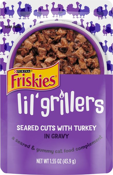 Friskies Lil' Grillers Seared Cuts With Turkey In Gravy Wet Cat Food, 1.55-oz pouches, case of 16 slide 1 of 10