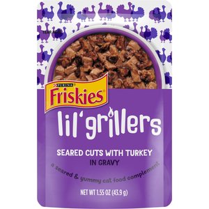 Friskies Lil' Grillers Seared Cuts with Turkey In Gravy Wet Cat Food, 1.55-oz pouches, case of 16