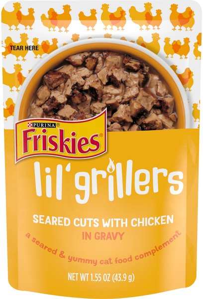 Friskies Lil' Grillers Seared Cuts With Chicken In Gravy Wet Cat Food,1.55-oz pouches, case of 16 slide 1 of 10