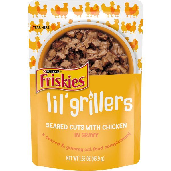 Friskies Lil' Grillers Seared Cuts with Chicken In Gravy Wet Cat Food,1.55-oz pouches, case of 16