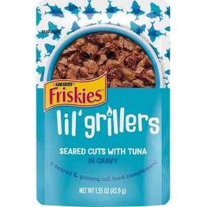 Friskies Lil' Grillers Seared Cuts with Tuna In Gravy Wet Cat Food, 1.55-oz pouches, case of 16