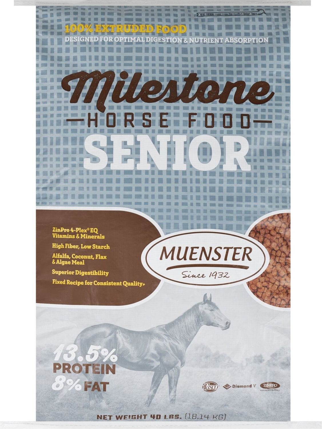 MILESTONE Senior High Fat, Low Starch Senior Horse Feed, 40lb bag