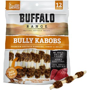 Buffalo Range Bully Dippers Rawhide & Jerky Kabobs Dog Treats, 12 count