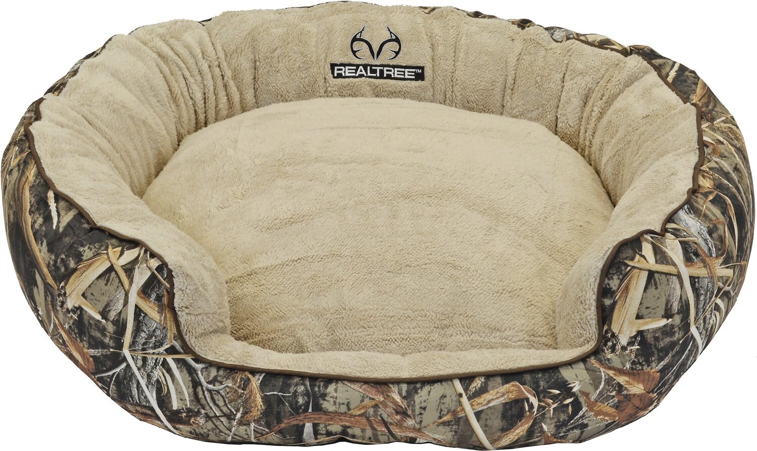 REALTREE Max5 Bolster Cat & Dog Bed w/Removable Cover, Camo/Taupe