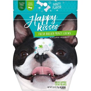 Happy Kisses Fresh Breath Mint Flavored Dog Dental Chews, 30 Count