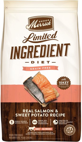 Merrick Limited Ingredient Diet Grain-Free Chicken-Free Real Salmon & Sweet Potato Recipe Dry Dog Food, 4-lb bag slide 1 of 8