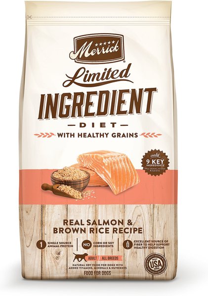 Merrick Limited Ingredient Diet Chicken-Free Real Salmon & Brown Rice Recipe with Healthy Grains Dry Dog Food, 12-lb bag slide 1 of 9