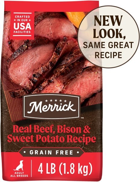 Merrick Grain-Free Dry Dog Food Real Bison, Beef & Sweet Potato Recipe, 4-lb bag slide 1 of 10