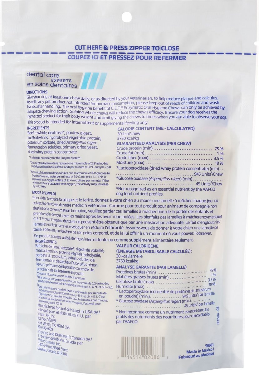 VIRBAC C.E.T. Enzymatic Dental Chews for XSmall Dogs, under 11lbs, 30