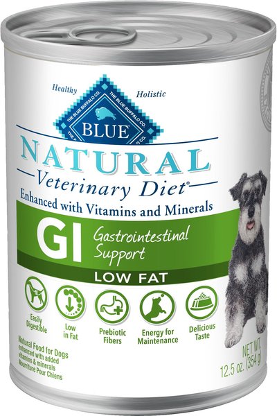 Blue Buffalo Natural Veterinary Diet GI Gastrointestinal Support Low Fat Grain-Free Wet Dog Food, 12.5-oz, case of 12 slide 1 of 7