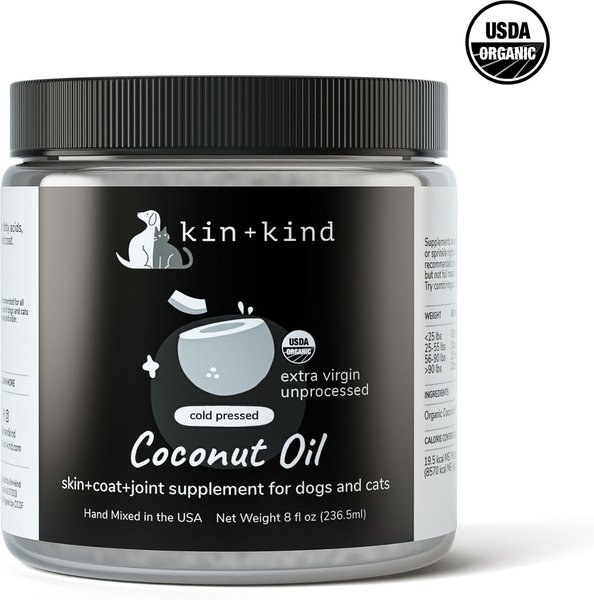kin+kind Raw Coconut Oil Skin & Coat Boost Dog & Cat Supplement, 8-oz bottle slide 1 of 4