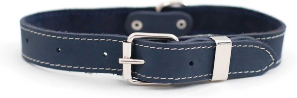 Euro-Dog Traditional Leather Dog Collar, Navy, Large: 14 to 19-in neck slide 1 of 6