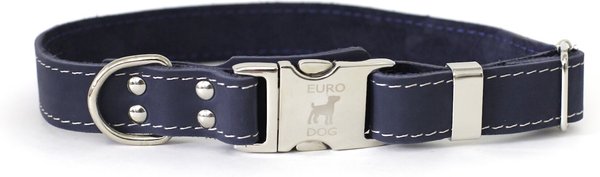 Euro-Dog Quick Release Leather Dog Collar, Navy, Large: 15 to 23-in neck slide 1 of 6