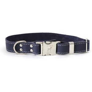 Euro-Dog Quick Release Leather Dog Collar, Navy, Medium: 12 to 18-in neck