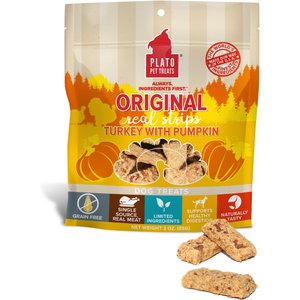 Plato Original Real Strips Turkey & Pumpkin Recipe Grain-Free Dog Treats, 6-oz bag