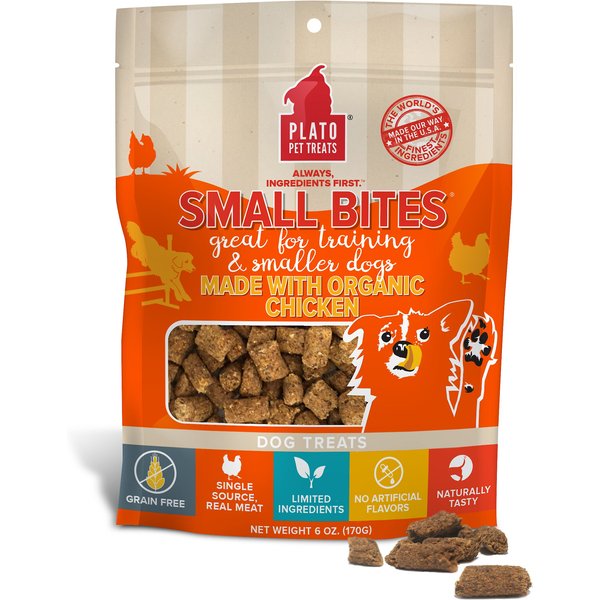 PLATO Small Bites Organic Chicken Grain-Free Dog Treats, 2.5-oz bag ...